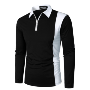 Men's Fashion Color Block Zipper Polo Shirt