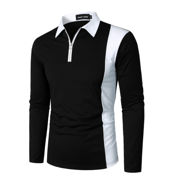 Men's Fashion Color Block Zipper Polo Shirt