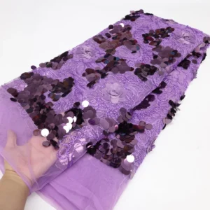2024 Luxury African Lace Fabric High Quality French Net Sequins Fabric Sew Embroider Mesh Tulle Lace Nigerian Dresses