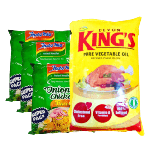 1 SACHET OF KING’S VEGETABLE OIL AND 3 PACKS OF ONIONS CHICKEN SUPER PACK INDOMIE