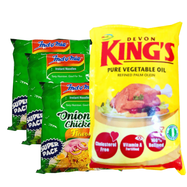 1 SACHET OF KING’S VEGETABLE OIL AND 3 PACKS OF ONIONS CHICKEN SUPER PACK INDOMIE