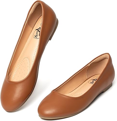 Trary Women's Round Toe Flats Shoes Comfortable Slip on Shoes Casual Dress Shoes