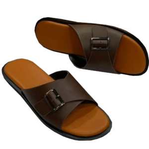 Dark Brown Leather Palm Slippers With buckle