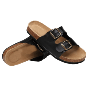 Black Leather Palm Slippers With buckle