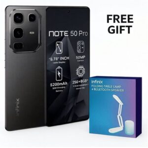 Infinix Note 50 Pro 6.78″ 8GB RAM/ 256GB ROM Android 14- Shadow Black plus free foldable lamp and speaker